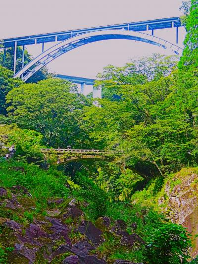宮崎残暑-4 高千穂峡遊歩道a 高千穂大橋/神橋 槍飛橋‐渡り ☆仙人の屏風岩 鬼八の力石