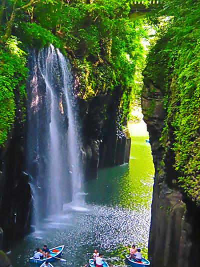 宮崎残暑-5 高千穂峡遊歩道b 真名井の滝 柱状節理の壁 おのころ池 ☆帰路-マイクロバス