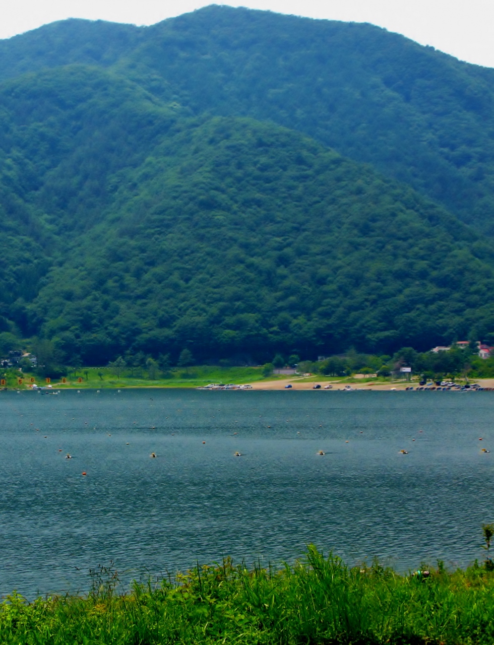 精進湖 周遊　子抱き富士は薄っすらと　☆静かな湖畔園地で昼食・休憩