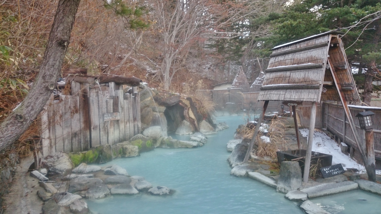 福島県 猪苗代と高湯温泉 6 3 安達屋旅館の混浴大露天風呂 高湯温泉