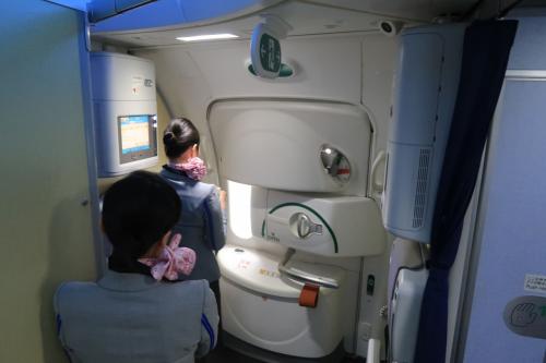 この日、プレミアムクラスは満席で空きがなかったのですが、松山空港で海外乗り継ぎの手続きに時間がかかっているうちにキャンセルがでたらしく、めでたくプレミアムクラスにアップグレードポイントで乗ることができました。これで、Ｈ２９年度分は締め切りまでにすべてを使い切り、めでたしめでたし。目標達成でした。<br />お陰で、飛行機から降りるのも一番最初でした。
