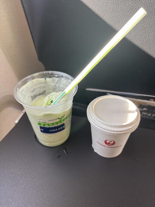 この便のパイロットさんが売店で買っていたずんだシェイクを私も。<br />ちなみにANAの売店で買ってました笑