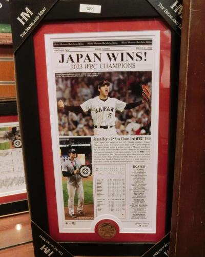 今年開催したWBC（ワールド・ベースボール・クラシック）で世界一になった侍ジャパンの大谷選手の活躍を描いたパネル。