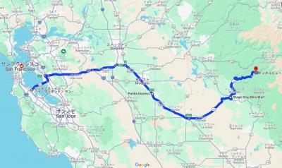 旅行3日目はヨセミテ国立公園への日帰りです。<br />ヨセミテへのルートは大きく分けて2つ、州道120号線ルートと州道140号線ルートがあります。120号線の方が距離は短いのですが、カーブが多く冬期は雪で通行止めになるこもあるそうです。実際、120号線はヨセミテまでは通行可能でしたが、ヨセミテから先タイオガロードと呼ばれるシエラ・ネバダ山脈を越えて行く区間は雪で通行止めになっていました。<br />今回は安全を考慮して少し遠回りになりますが140号線ルートで行くことにします。327kmの道のりなので途中休憩は2回にしました。