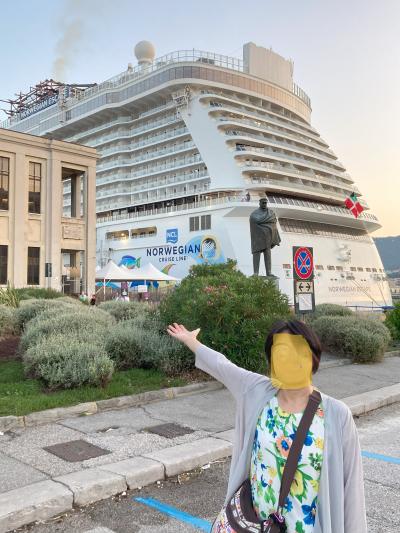 トリエステに着きました。<br /><br />前日の船内新聞に、下船方法について詳しく<br />書かれていました。<br />降りたい時間に合わせて預ける荷物タグの色を選びます。<br />急ぎおりたい人は荷物を預けず、タグもつけず、<br />自分で4Fの出口まで降りることになります。<br />（Easy Walk Off）<br />私たちはEasy Walk Offを選び、朝6:00には出口近くまで<br />行って待つことにしました。<br /><br />港への到着予定が7:00なので、<br />6:00では早すぎるかと思ったら<br />すでに荷物を押しながら動いている人がちらほら。<br />エレベーターに乗っていくと、<br />ん？なぜか5Fまでしか行けない。<br />5Fのエレベーターホールで待たされました。<br /><br />船はすでに港についているようです。<br />6:10には下船OKの合図が出されて、<br />5F⇒4Fは階段で移動、そのまま下船です。<br /><br />税関はどこどこ？と探していると、荷物チェックはなく、<br />あれ？トリエステ市街に入ってしまいました。<br />まだ6:30前、、、予想外です<br />