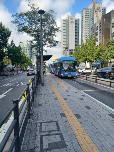 東廟前に着いた～<br /><br />リスニングが弱すぎる私は現地の方の韓国語が全然聞き取れない<br /><br />しかし！<br /><br />バスの自動アナウンスはバッチリ聞き取れて、安心して乗れた～<br /><br />ハングルが読めると停留所の名前も読める！！<br />通過する停留所をチェックしながら、無事に目的地で降りることができた～<br />うれしい！！<br /><br />四十路にしてバスに乗れただけで喜ぶ私…<br /><br />※市内バスも気候同行カードが使えるよ<br />※NAVERMAPがあれば韓国語が分からなくてもバスに乗るのは難しくないと思う<br />行く場所によっては地下鉄より便利～