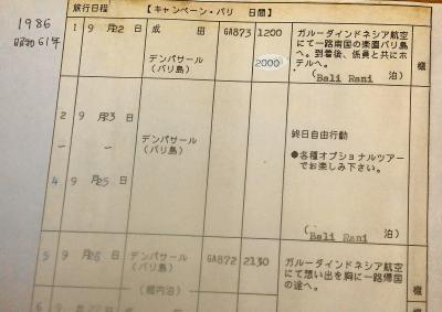この旅行の日程表です。