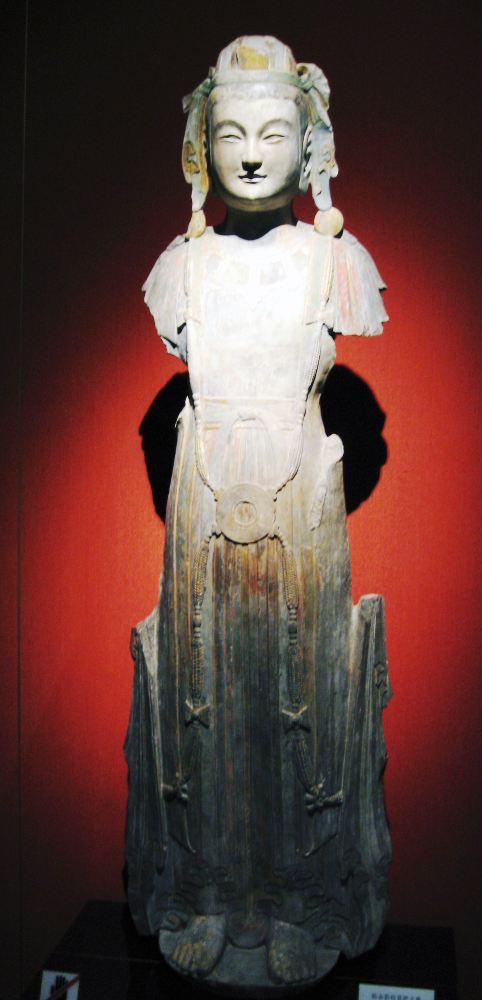 中国美術 清時代 大型彩絵禄神木彫像 高さ66cm古美術 木割れ有り