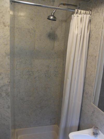極小の洗面台と固定式シャワー