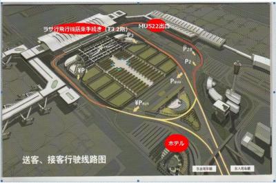 ターミナルビルとホテルとの地図。第二ビルから歩道あります。