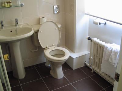 バスルーム。左側にバスタブがある。