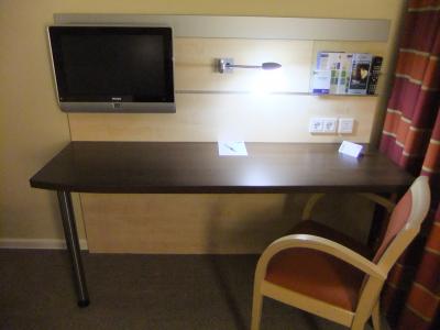 シンプルながらも使える机と電源プラグ、液晶TVがあり完璧です