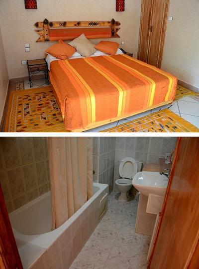 部屋や浴室はシンプルな造りと設備。シャンプー類は持参がよし。