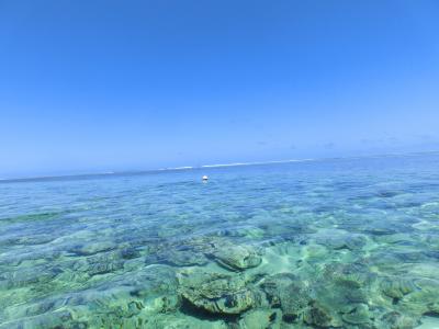 どこまでも透き通る海が水平線と溶け込んでいます。