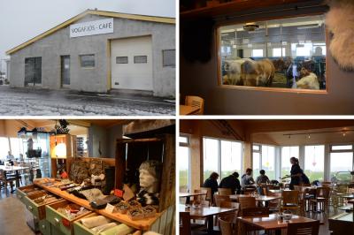 受付棟の外観と内部の設備。片隅の窓からは牛舎内も見えます。