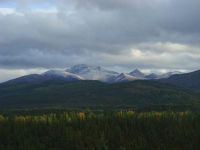 新雪をかぶった山。