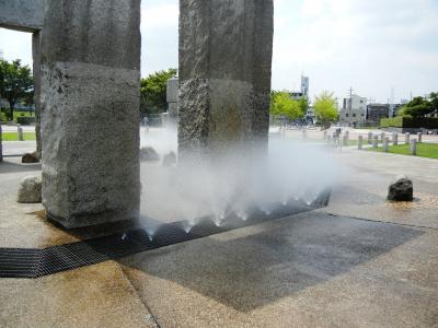 ラグビー場南側の噴水は幻想的！