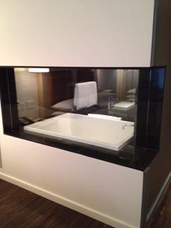 ガラス張りの広いバスタブです。