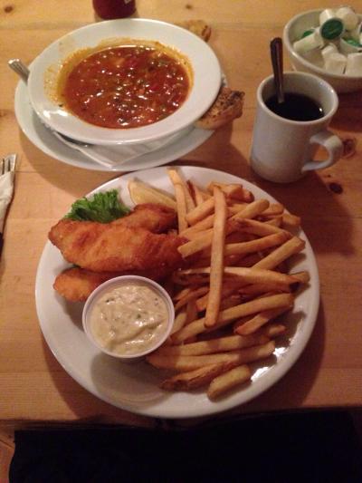 dinner fish&chips with soup