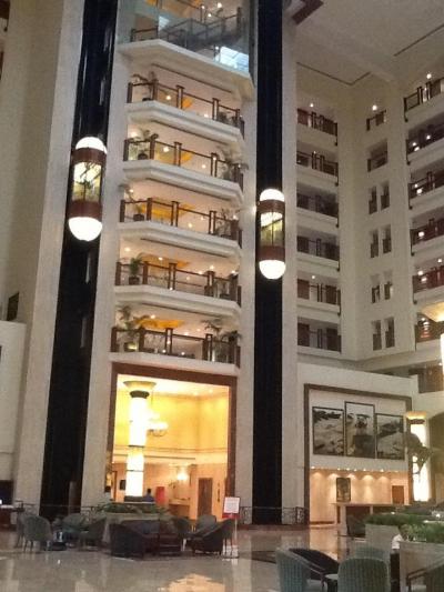 大きな吹き抜けにシースルーエレベーター