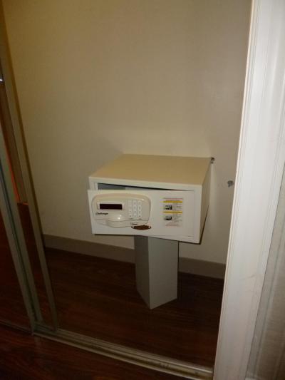 クローゼット内の金庫、アイロンとアイロン台も奥に備え付け