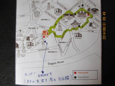 シャトルバスのルート。本数が少ないので、タクシーの方が早い