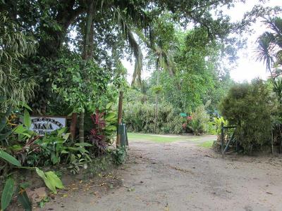 アプローチに導かれて施設の駐車場への入口である。