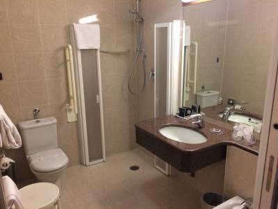 シャワーエリアの仕切りが独特。排水が非力なのが。。。