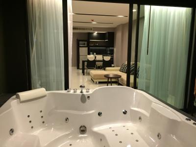 ジャグジー付きの部屋一階ベッドルーム２階リビングとジャグジー