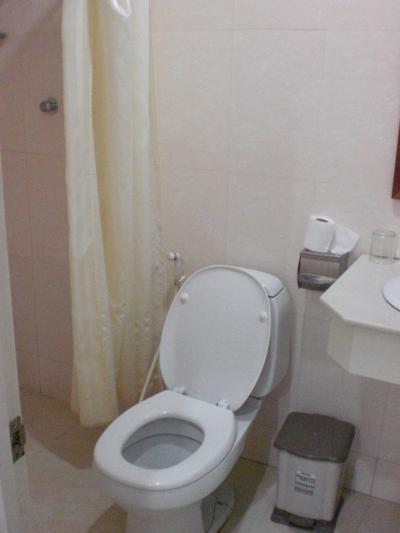 バスルームの入口の洗面台の横にあるトイレです。