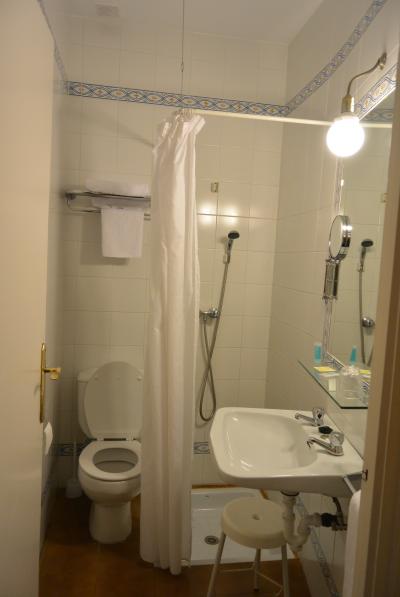 バスルームは広いが、シャワーブースが使いにくいタイプ