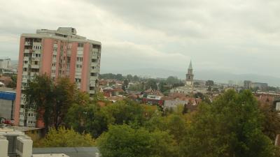 客室からの眺望。街の中心部方面。