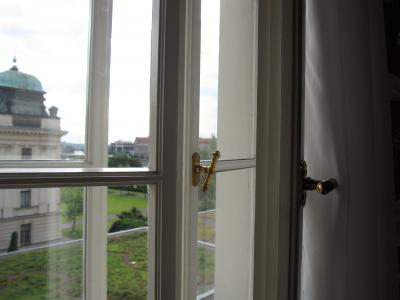 窓から撮影、右側にモルダウ川があります