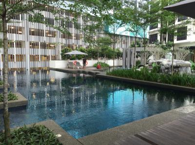 プールも割と広め。朝早いのでまだ人はまばらでした。