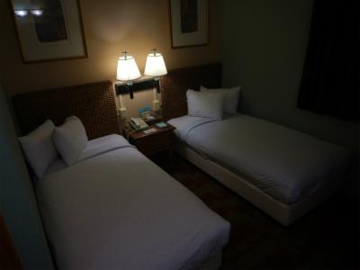 ベッドはシングルサイズ、マクラ２つ、狭いけど清潔です