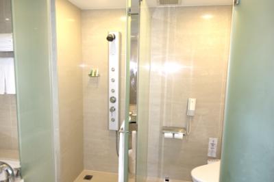 シャワールーム、切り替えで水流が選択できるシャワーです
