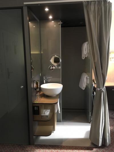 洗面とシャワースペース（奥）です．