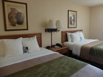 ベッド二つのクイーン・ルームの一部。