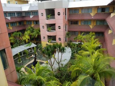 部屋の窓から中庭をのぞみます。