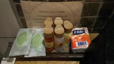 バスアメニティ。部屋にティッシュ箱の備え付けは無くこれだけ。