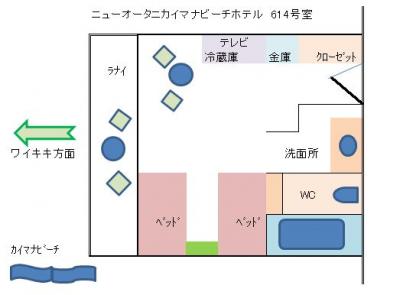 コンパクトなツインベッドのお部屋