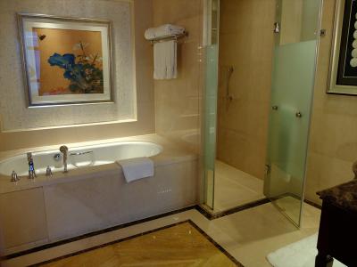 アップグレードで頂いたスイートの浴室部分も広々。