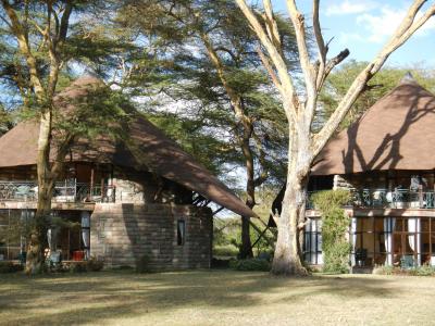 庭から見たロッジ