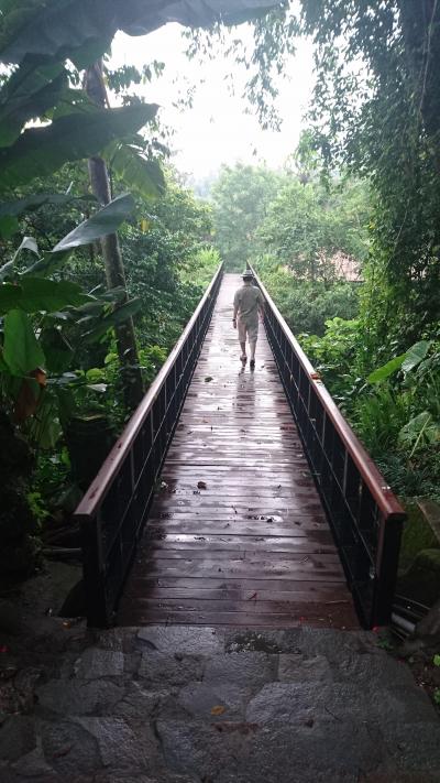 ホテル敷地内の橋。雨あがり。