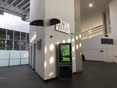 この柱の裏のエレベーターで上がります