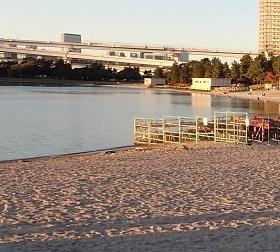 お台場海浜公園　泳ぐのか…