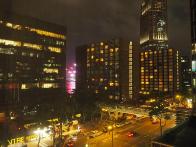 部屋からの眺め。わずかに香港島が見えます。