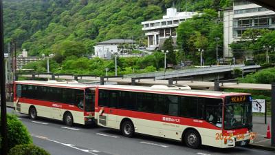 箱根湯本駅に来て、ホームから半円の壁越しに箱根登山バスが停まっていると、箱根に来た！と感じます。