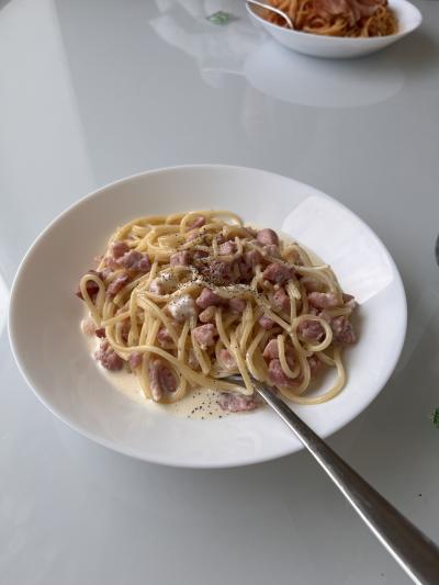 スーパーで購入した食材を使って作ったパスタ