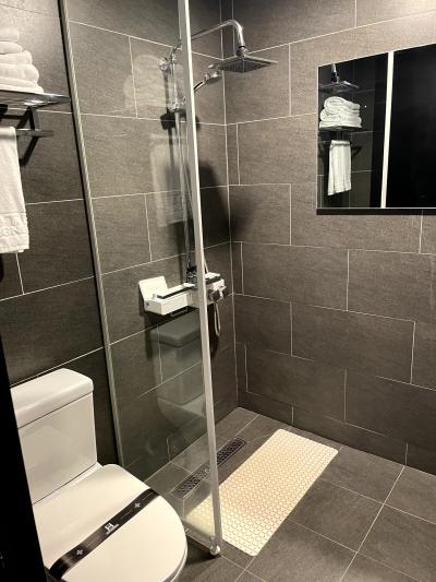 トイレとシャワーの間にガラス壁があるのがよい